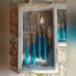 FIESTA 5Pc Flatware Set Cambridge Peacock Blue Salad Fork Spoon Dinner Knife (3)